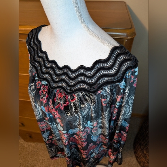 Rafael Crushed Velvet Boat Neck Elegant Party Blouse SZ L - Picture 4 of 12